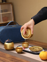 Ensemble de thé portable en céramique de luxe avec une théière et deux tasses, pour une utilisation en extérieur, Feiyueyao