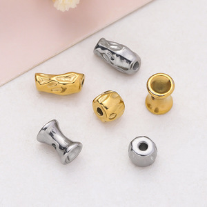 Cuentas espaciadoras irregulares de acero inoxidable chapadas en oro y plata para la fabricación de pulseras, componentes de joyería, 5 oblongas, 10 redondas - Product Image 4