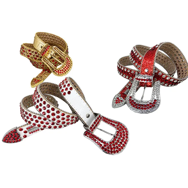 Cinturones de cuero con diamantes de imitación para hombre, hechos a mano