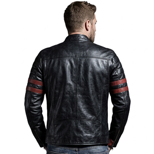 Chaqueta de Motociclista de Cuero PU Negra para Hombre con Rayas Rojas, Cierre de Cremallera, Corte Ajustado, Cuello Alto, Impermeable, Transpirable, Estilo Invernal - Product Image 3