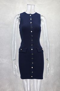 Nuovo elegante modello solido stile europeo americano senza maniche O collo sottile abito Casual corto in maglia nera - Product Image 3