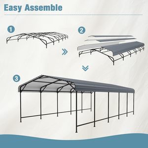 Abri de voiture en métal, auvent extérieur en acier avec structure et toit en acier galvanisé, abri de <span class=keywords><strong>garage</strong></span> robuste pour voitures - Product Image 6