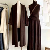 Nouvelle Collection Automne 2026 : Ensemble Trois Pièces Tissé Ample au-dessus du Genou, Style Doux, Cardigan, Pull et Jupe, Effet Amincissant et Anti-Plis, Tendance