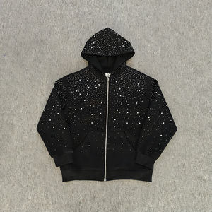 Fabricant <span class=keywords><strong>de</strong></span> sweats à capuche 100% coton, sweat à capuche épais pour <span class=keywords><strong>homme</strong></span>, style hip-hop, fermeture éclair, strass, sweat à capuche en molleton français - Product Image 1