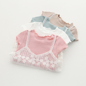 Girl's Fashionable Blank Solid Color Two Pieces High Quality T Shirts Price China - Product Image 2