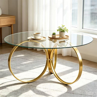 Tables de salon en métal, luxe moderne, table basse ronde en acier inoxydable doré avec plateau en verre trempé pour salon