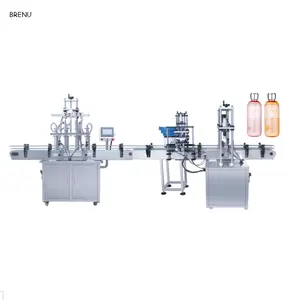 BRENU 2 cabezas botella tarro botella puede Servo línea automática completa de llenado tapado máquina de etiquetado para jugo