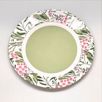 Nouveau produit de printemps 350g Assiette à dîner jetable en carton blanc Vernis vert clair Assiette en papier avec motif floral Assiettes en papier Bols