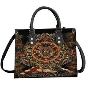 Sac à main en cuir PU avec pierre du soleil aztèque du Mexique pour femmes Dropship POD Luxury Lady Tote Bag - Product Image 1