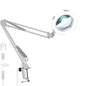OEM custom Maixi 5X magnifying glass stepless dimmable Flexible desk lamp for Crafts enthusiast working reading jewelry design