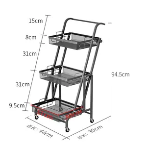 Estantes de almacenamiento de utilidad de 3 niveles, estantería de alambre de Metal para uso doméstico, carrito plegable con ruedas