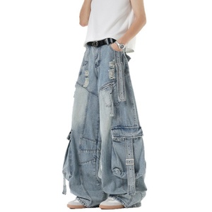 Jeans Cargo Extra Grandes para Hombre, Diseño con Múltiples Bolsillos, Jeans de Moda Urbana para Eventos Casuales y de Moda Diaria - Product Image 3
