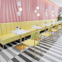 Ensemble de mobilier de salle à manger moderne de luxe, banquette en cuir rose pour restaurant, café, pâtisserie, canapé, acier inoxydable doré