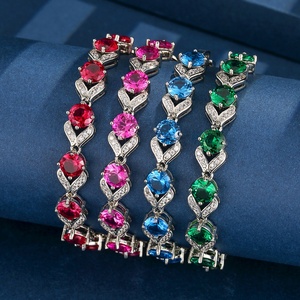 High Quality Eco-friendly Copper 6.5mm Green Cubic Zirconia Link Chain <b>Bracelet</b> Elegant Femme for Refined Daily Wear - Product Image 5