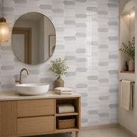 Carrelage mural et de sol en céramique pour salle de bain et cuisine, motif géométrique ovale, gris et blanc, effet marbre brillant, 300x600mm