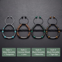 Bracelet en Cordon de Cuir avec Perles en Pierre Naturelle, 4 Styles : Turquoise, Malachite, Hématite, Lave, Réglable, Homme, Bohème, Vente en Gros OEM