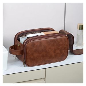 Trousse de Toilette <span class=keywords><strong>Homme</strong></span> de Voyage Luxe Vintage avec Logo Personnalisé, Double Couche, Poignée, en <span class=keywords><strong>Cuir</strong></span> PU Imperméable, <span class=keywords><strong>Sac</strong></span> Suspendu - Product Image 1