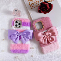 Coque de téléphone mignonne en peluche en forme de cœur avec nœud papillon, style Ins, adaptée à l'Iphone 15 Promax/17/16/14/13/12/11/X