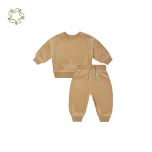 Velour Relaxed baby sportswear Organic Cotton toddler two piece set Eco-friendly children top and Leggings toddler clothes set