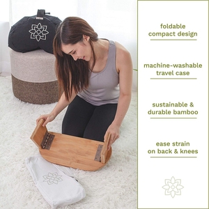 Bamboo Folding <strong>Meditation</strong> Bench Wooden Seiza Kneeling <strong>Stool</strong> Bamboo Yoga <strong>Stool</strong> with Cushion - Product Image 3