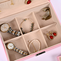 Organisateur de boîte à bijoux en cuir PU personnalisé à 2 couches pour femmes plateau carré en velours amovible pour l'affichage pratique de stockage de bijoux
