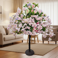 O-T025 Décorations de fête de mariage personnalisées, centre de table en soie rose, arbre blanc rose, fleurs artificielles en cerisier