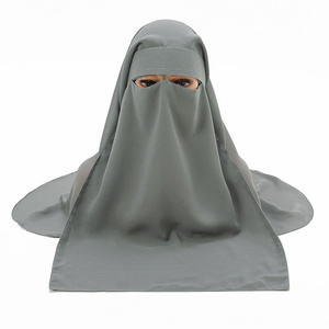 Hijab personnalisé populaire de haute qualité voile de niqab musulman une couche couverture de visage en tissu Meryl écharpe islamique Turban Hijab avec bande de cravate - Product Image 4