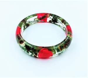 Exportation de qualité rouge rose vert feuille véritable fleur séchée verre résine transparente bracelet fait main pour les femmes (lot de 1) - Product Image 2