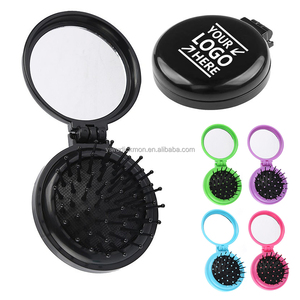 Custom Plastic Round Massage Comb Portable Air Cushion Massage Hairbrush Foldable Mini Flip Cover Makeup Mirror With Comb