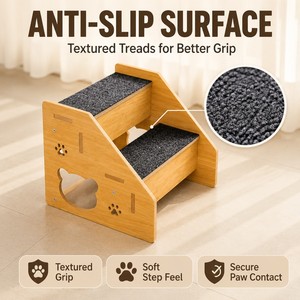 Escalier <span class=keywords><strong>pour</strong></span> chien en bois robuste avec coussinets antidérapants et 4 marches <span class=keywords><strong>pour</strong></span> l'accès des animaux <span class=keywords><strong>de</strong></span> compagnie - Product Image 3
