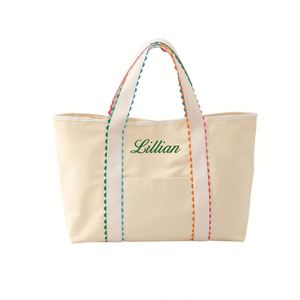 Bolso Tote Cuadrado de Lona Casual Personalizado con Iniciales, Bolsillo con Cremallera, Bolsa de Hombro Bordada, Versátil para Trabajo, Playa y Manualidades - Product Image 2