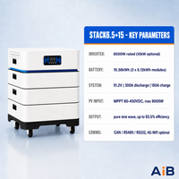 Système de stockage d'énergie tout-en-un empilable AiB 6,5 kW 15,36 kWh LiFePO4 51,2 V 200 A pour la maison, les télécommunications, l'énergie solaire hors réseau, usine OEM