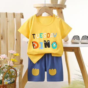 Conjunto de manga corta de algodón informal para niños, nuevo conjunto de verano con patrón de dibujos animados, <span class=keywords><strong>camiseta</strong></span> para niños y niñas, ropa ligera para bebés - Product Image 3