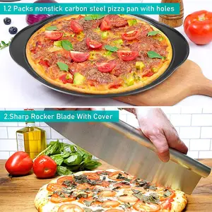 수제 피자 오븐 액세서리 로커 커터 서버 세트 베이킹 오븐 미트 오일 브러쉬 7PCS 접이식 피자 껍질 피자 팬 세트