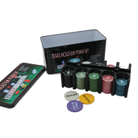 L'ensemble de jetons de poker comprend Hold em Mat 2 jeux de cartes Porte-jetons et boîte de rangement en étain Jeu amusant Fournitures de nuit