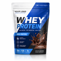 Sachet d'emballage personnalisé pour poudre protéinée, refermable, à fond plat, pour poudre de protéines de lactosérum et nutrition sportive