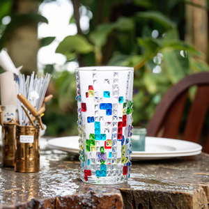 Gobelet en verre cristal 12.5oz inspiré de <span class=keywords><strong>Tetris</strong></span>, conception de puzzle coloré, idéal pour les joueurs, bar à domicile, verres uniques. - Product Image 4
