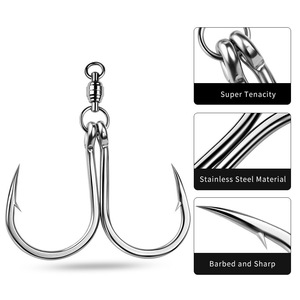 Hameçons doubles pour thon <span class=keywords><strong>GT</strong></span> 5/0 7/0 9/0 en acier inoxydable avec émerillon à roulement à billes, hameçons de jigging pour eau salée, 5 paires/boîte - Product Image 1