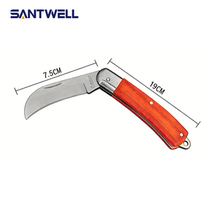 Cuchillo de electricista plegable de acero inoxidable, herramienta manual para pelar cables y cortar cables con mango de madera - Product Image 3