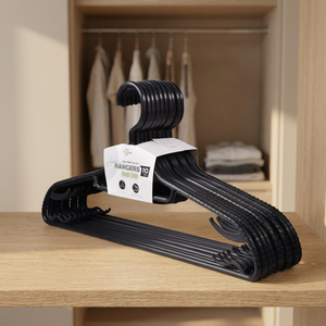 Perchas de Plástico PP Longhope, Paquete de 10, Negras, Ahorro de Espacio, Organizador de Ropa para Armario, Diseño Minimalista, Tipo Gancho, Montaje en Pared - Product Image 1