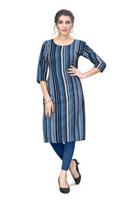 Más vendidos Blue Crepe Kurti Nueva moda de manga corta impresa étnica ropa informal para fiesta festiva indio paquistaní - Product Image 2