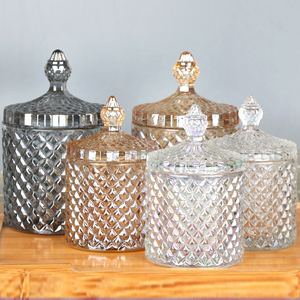 antique high end crystal geo cut glass candle candy jar vessels with lid wholesale holder TG1030