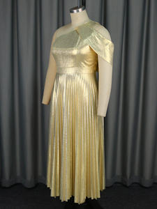 Oro asimmetrico monospalla lunghi pieghettati Plus Size <span class=keywords><strong>abiti</strong></span> donna - Product Image 5