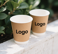Gobelet en papier jetable à double paroi, résistant à la chaleur, recyclable, sans PFAS, pour café chaud, thé, café à emporter, avec logo personnalisé et couvercle