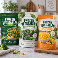 Sachet Doypack Personnalisé pour Légumes Surgelés, Qualité Alimentaire, Résistant au Congélateur, Refermable avec Fermeture Ziplock, pour Mélange de Pois, Maïs et Carottes