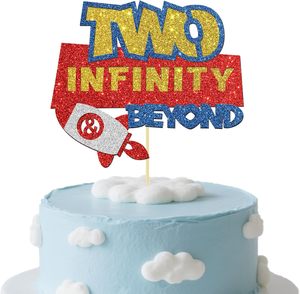 Decorazione per Torta 'Two Infinity and Beyond' a Tema Spaziale per Feste di 2° Compleanno, Baby Shower per Bambini e Bambine - Product Image 1