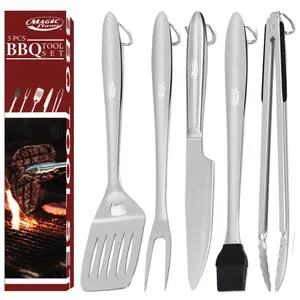 5 Pieces BBQ Tools Set Heavy Duty Stainless Steel Barbecue Set Grill BBQ accessories Set Gift Box Package