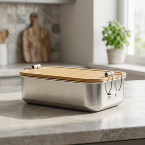 Recipiente para Alimentos de Acero Inoxidable Bencircle CS01 con Tapa de Bambú, Rectangular, Hermético, de un Solo Nivel, Diseño Moderno, Tamaño M - Product Image 2