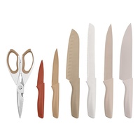 Ensemble de couteaux de cuisine en acier inoxydable durable et écologique, 7 pièces, manches colorés, couteau Santoku, ciseaux pour la cuisine