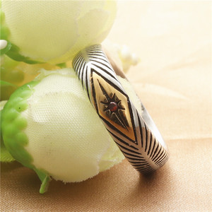 European American Style <b>Titanium</b> Steel <b>Ring</b> Geometric Pattern Red Stone Inlay Unisex Fashion Jewelry Gift - Product Image 1